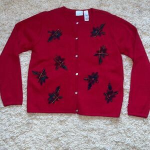 Villager SPORT Red Button Down Wool Christmas Sweater Large